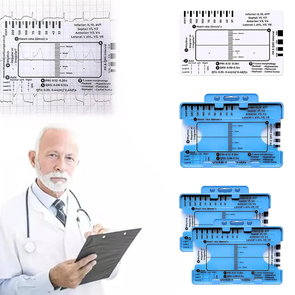 

7-ступенчатая линейка ЭКГ-линейка Портативная карманная линейка ЭКГ-карт ЭКГ Follow A 7-ступенчатый план с футляром для хранения для Интерпретации ЭКГ/ЭКГ