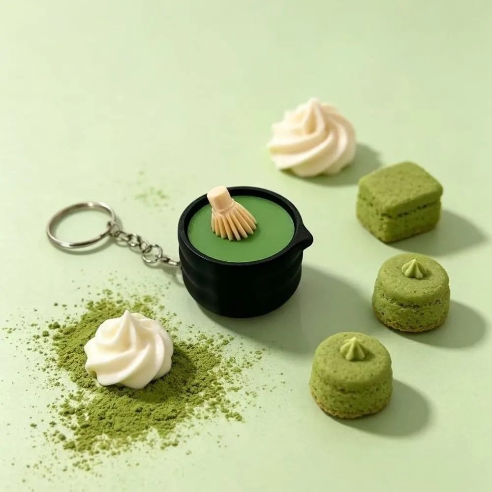 Milk Tea Matcha Series Fidget Keychain Keyboard-style Creative Chocolate Keyboard Keychain 3D Printed Japanese Style