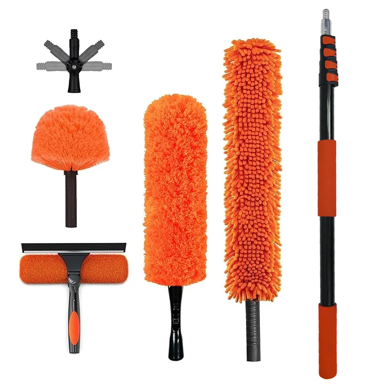 Lightweight and sturdy long-handle cleaning brush cleaning kit window brushes with 12-24 foot telescopic rods