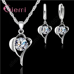 Romantic Love Heart Jewelry Sets For Women Wedding Real 925 Sterling Silver Pendant Necklace Earrings Set Accessory