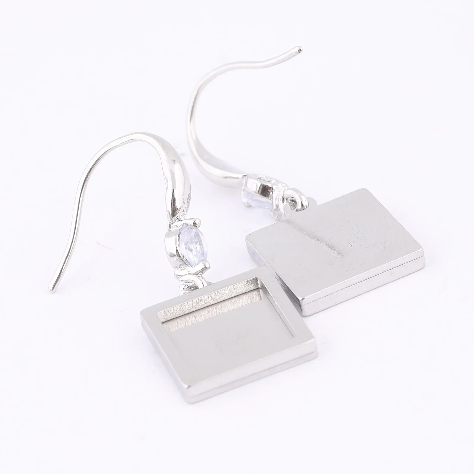 6pcs Stainless Steel 10mm Square Cabochon Earring Base Setting Blanks Diy Zircon Earring Hooks Findings For Jewelry Making image 4