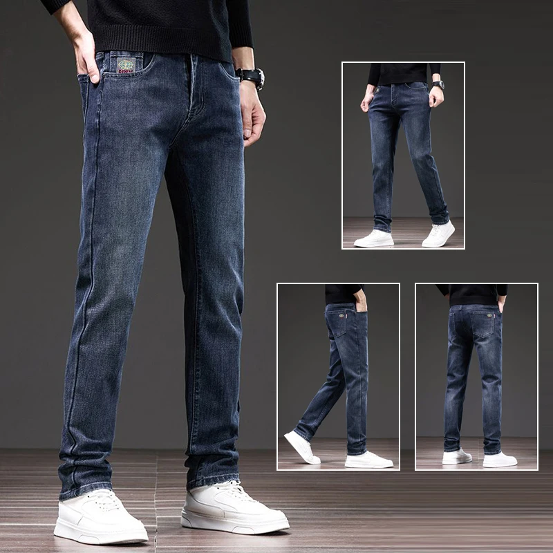 

Мужские эластичные универсальные джинсовые брюки высокого класса, новинка 2025, мужские весенне-осенние джинсы, модные облегающие брюки, размер 28-40