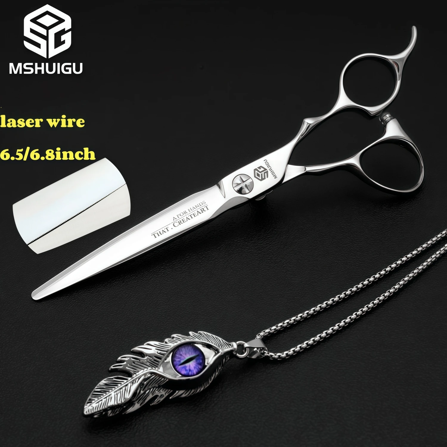 

MSHUIGU professional barber laser wire scissors Japan 440C 4-6-6.5-6.8 inch Precision pruning Multifunctional thinning shears