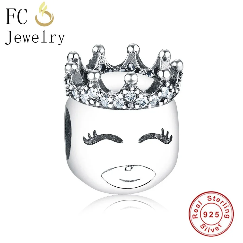 FC Jewelry Fit Original Brand Charms Bracelet Authentic 925 Sterling Silver Cute Men Head Crown Beads Zircon Berloque 2018 Gift