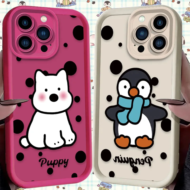 Penguin Little Dog Case For iPhone 16 15 14 13 12 11 Pro Max X XS X S Max XR SE 2020 7 8 Plus Shockproof Soft Silicone Cover