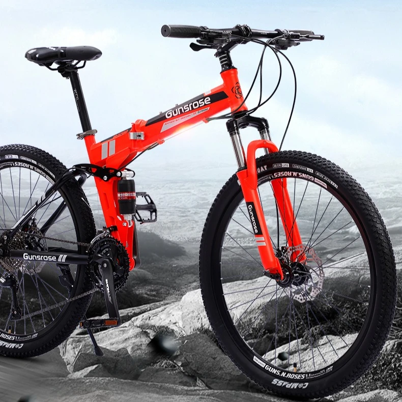 

Folding Mountain Bike Full Suspension Dual Shock Soft Tail Adult Commuter Student 21 Speed Lightweight Portable Bicycle Road