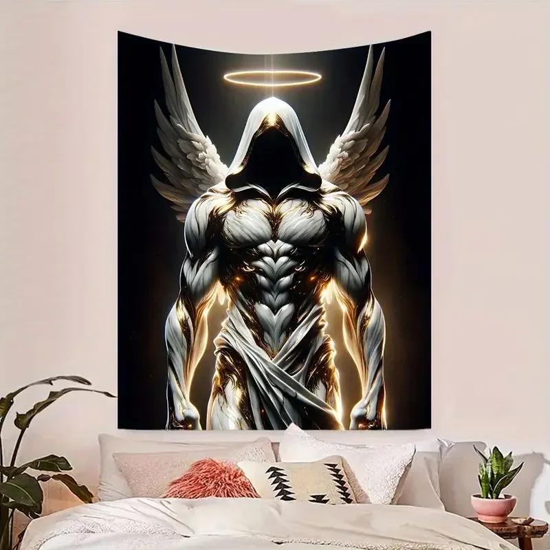 VIKAMA Gilded Wings Halo Holy Light Angel Dark Tapestry Hanging Cloth Trendy Cool Wall Decoration Room Decoration