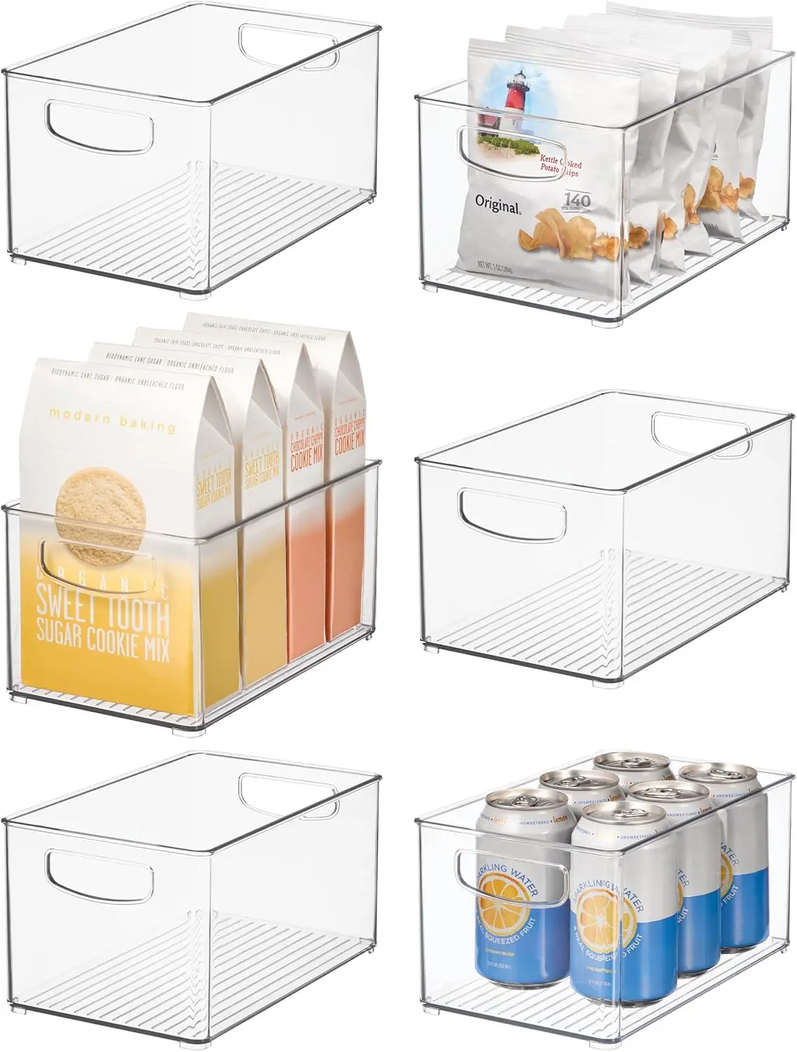 Stackable Clear Plastic Storage Bins, 6-Pack for Kitchen Pantry Fridge Organizer