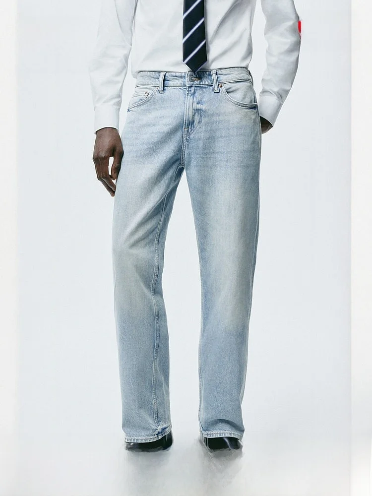 

H&M Men's Regular Fit Straight Leg Jeans 309974 Casual mid Waist Zipper Closure Cotton 99% Spandex %