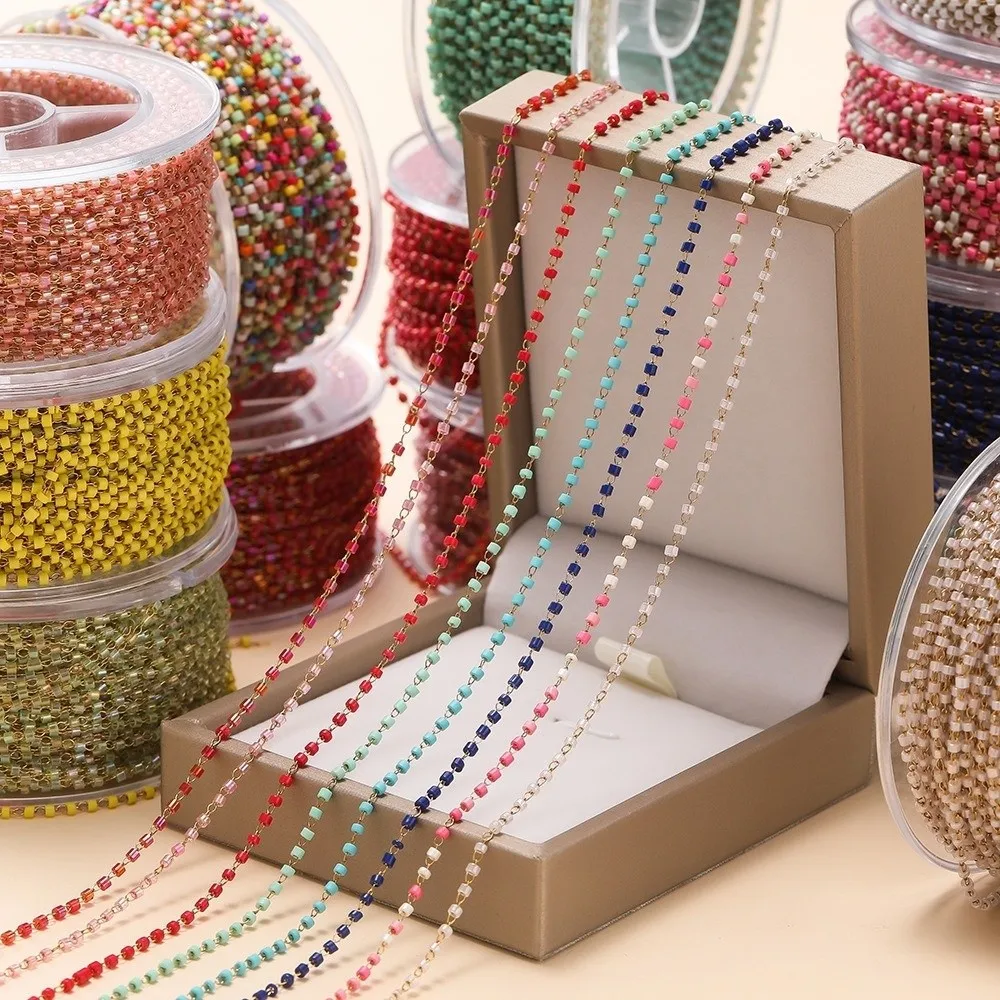 DIY 1 Meter Tube Bead Chains Stainless Steel Pink Colorful Jewelry Making Material Extender Link Chain For Charm Bracelet