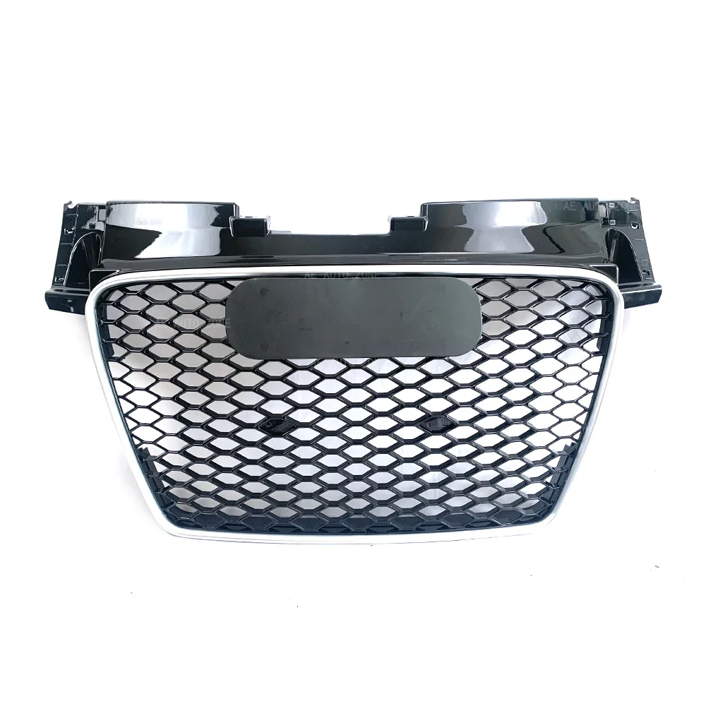 Upgrade TTRS Style Silver Frame Black Mesh Front Grille For Audi TT 8J TTS / S-Line 2006-14 Upper Racing Grill W/ Chrome Emblem