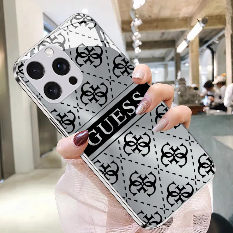 Hot Luxury G-Guesses Phone Case for IPhone 16 15 14 13 12 11 Pro Max X XR XS MAX 8 7 Plus Shockproof Metallic Paint Glass Shell