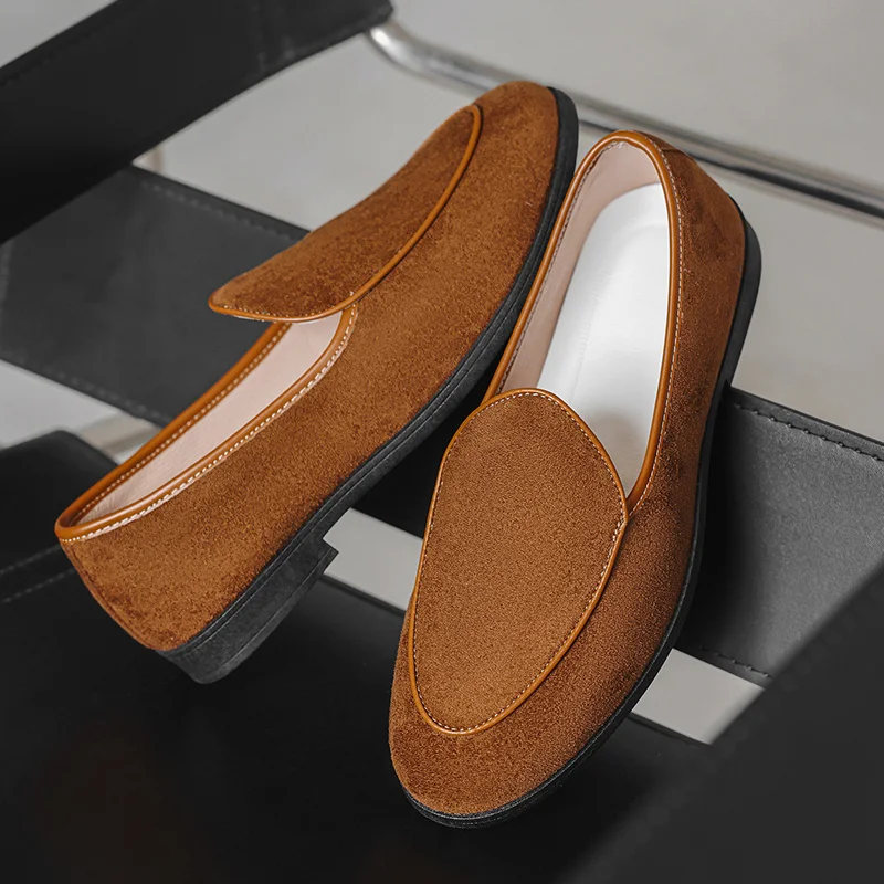 

Summer Brown Casual Shoes Man Suede Loafers Comfortable Low Cut Flat Slip-On Shoes For Men Original Designer Shoes Man Moccasins