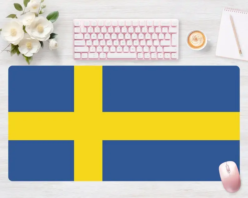 

Sweden Flag Desk Mat,large Mousepad,blue Checkered Pattern,cute and Attractive,an Ideal Accessory for Office and Home Workspaces