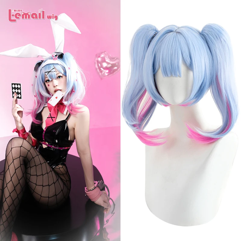 

L-email wig Synthetic Hair Halloween Rabbit Luka Cosplay Wig Ponytails Short Blue Mixed Pink Color Luka Hole Heat Resistant Wig