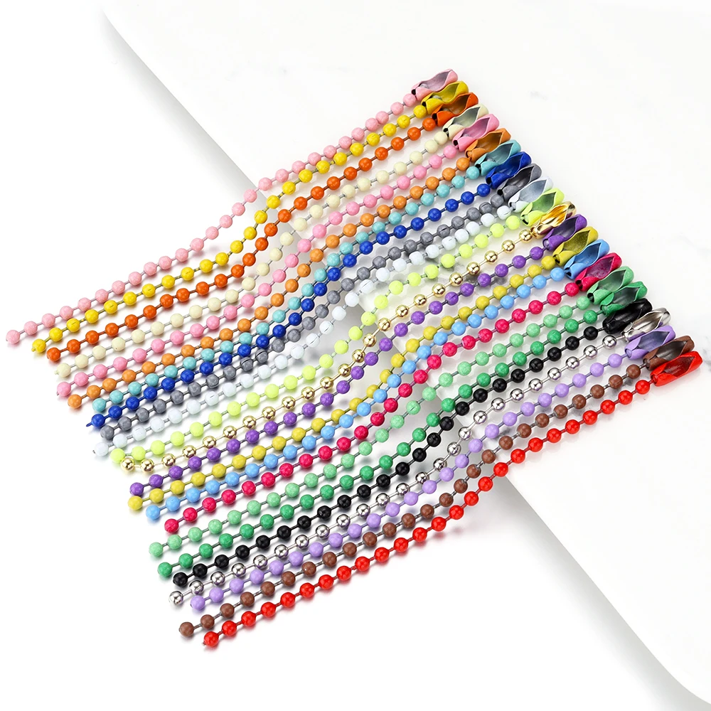 100Pcs Colorful Ball Bead Chains Fits Dolls/Key Chain/Label Hand Tag Connector For DIY Bracelet Jewelry Making Accessories