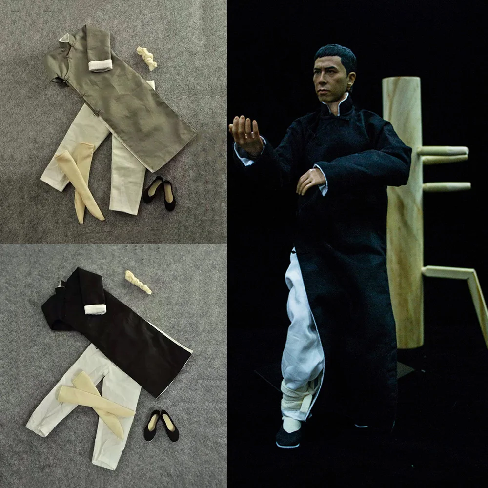 1/6 Male Soldier Wing Chun Ye Wen Martial Arts Star Donnie Yen Head Carving Body Robe Suit Model Fit 12 Inch Action Body Doll