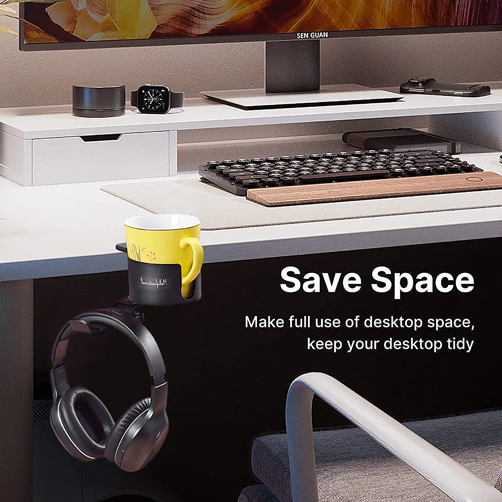 Desk Cup Holder Gaming Headset Holder Hanger Multi-function Stand Desktop Storage Bracket Coffee Mugs