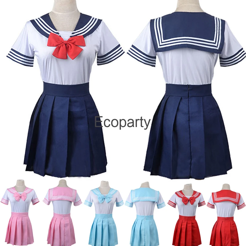 

4 Colours School Uniform For Women Pink Navy Lovely Japanese Student Jk Sailor Shirts Pleated Skirt Set Halloween Party Costume