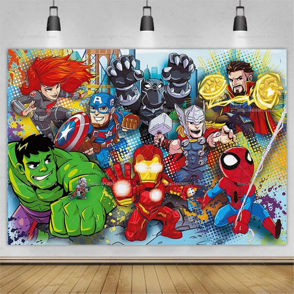 Cute Spidey and His Amazing Friends Themed Backdrop Happy Birthday Superhero Kids Photo Background Banner Baby Shower Decor Prop view 3