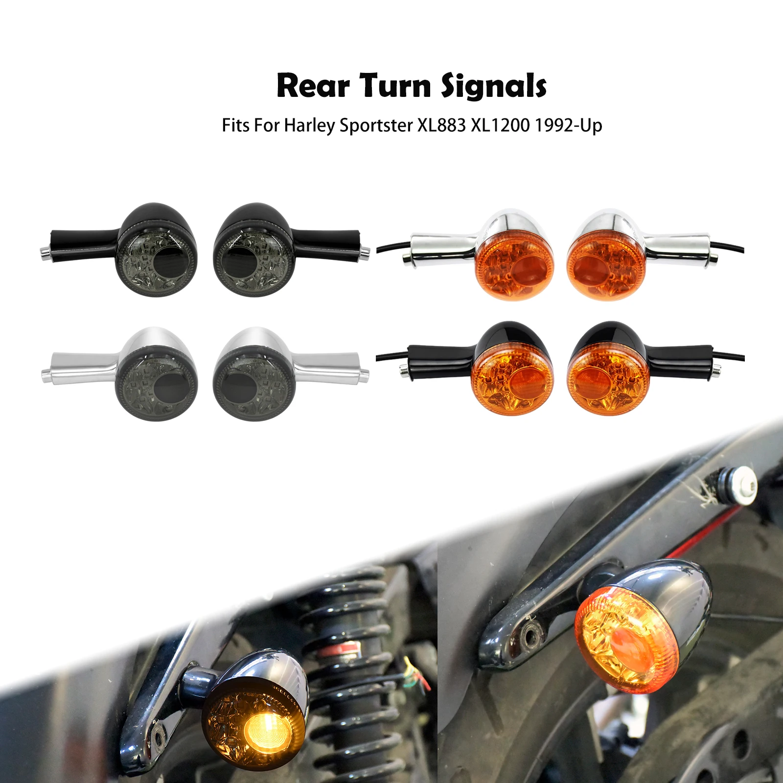 Motorcycle Rear LED Light Smoke/Orange Turn Signals Brake Indicators Running Lamp For Harley Sportster XL 883 Iron 1200 48 92-Up