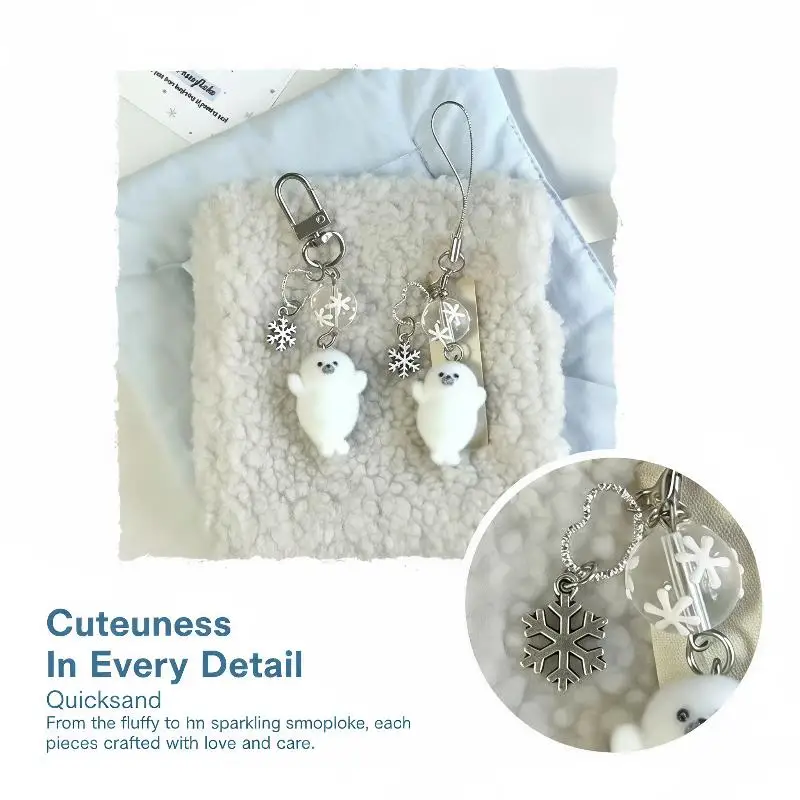 Flocking Sea Otter Resin Keychain Fluffy Marine Animal Bag Earphone Case Pendant view 2