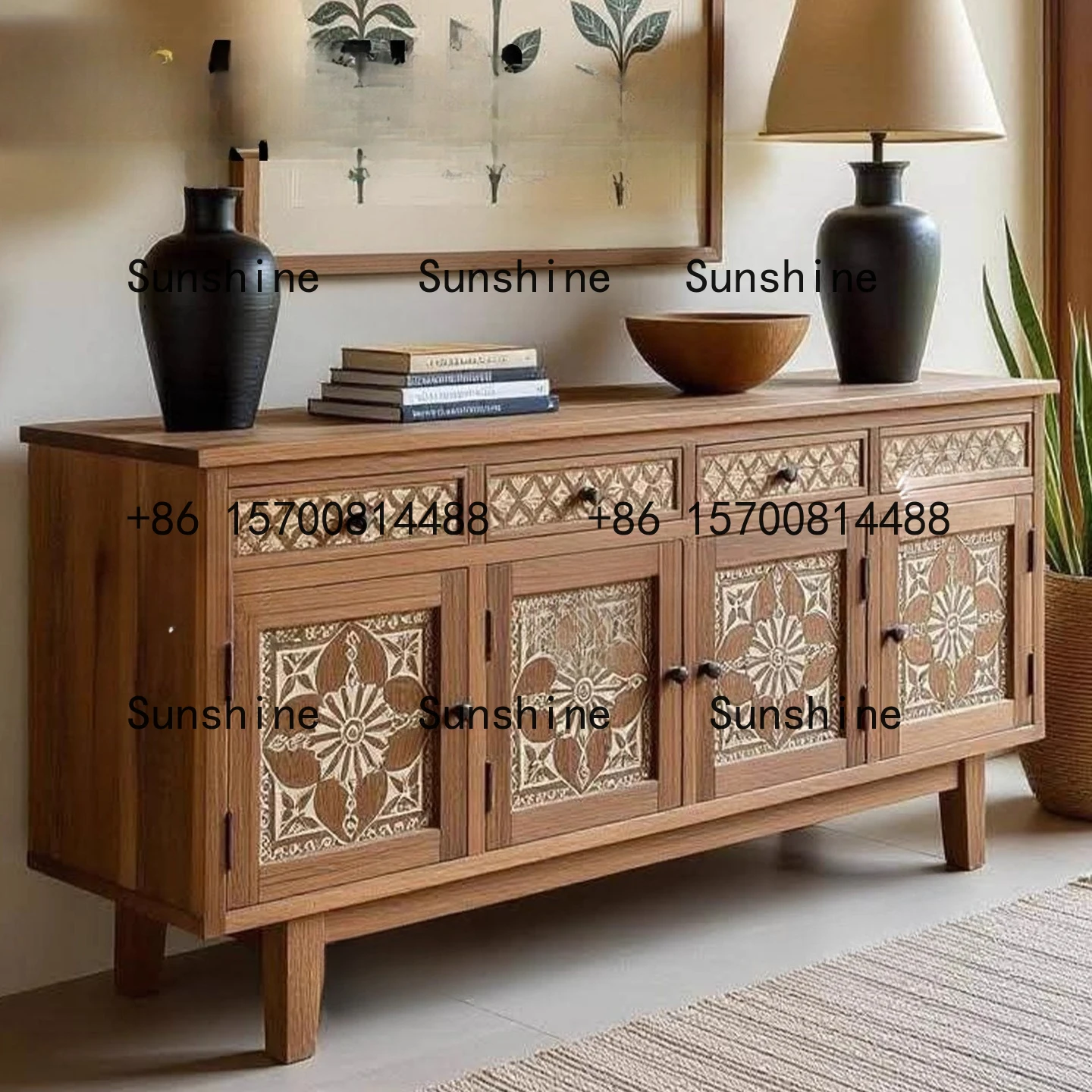 

American retro painted solid wood entrance cabinet living room home wall decoration cabinet