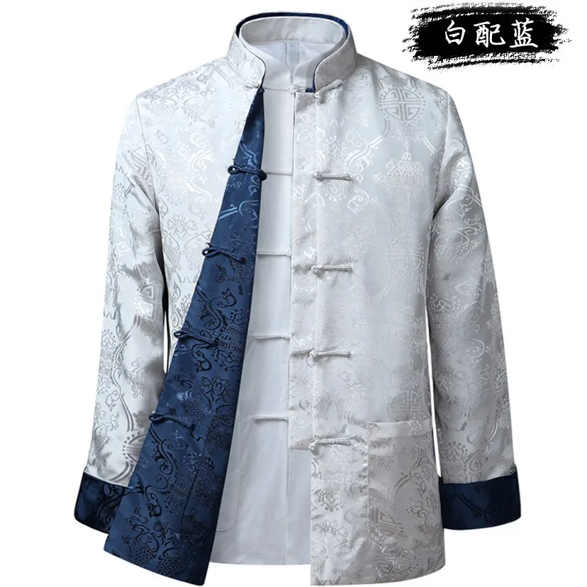 Tang Suit China Solredo Jacket Shirt Vestuário Chinês Tradicional Para Homens Vestido Kungfu De Seda Hanfu Tops Ambos Os Lados Desgaste