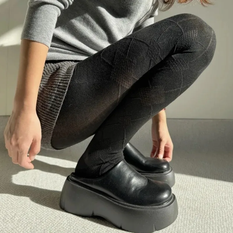 

New Diamond Grid Pattern Opaque Tights for Women Autumn Winter Knit Cotton Pantyhose Retro Versatile Slimming Leggings Stockings