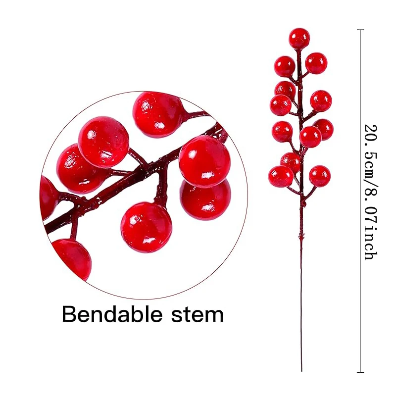 14 Pcs Red Artificial Berry Branches - for Christmas Trees,Wreaths Decorations, Perfect for Christmas, Wedding, And Home Decor