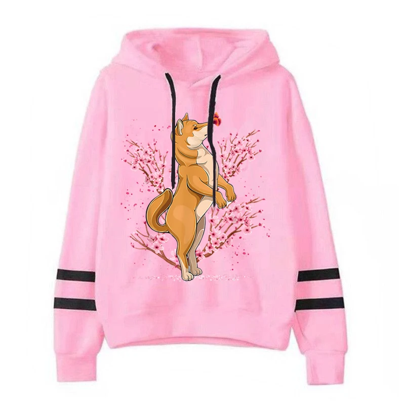 New Sweatshirts Graphic Cute Cartoon Cherry Blossom Dog Women’s Long Sleeves Harajuku Fashion Sakura Hoodies Loose Y2k Pullover