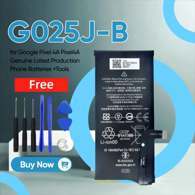 

G025J-B Сменный аккумулятор емкостью 3080 мАч для Google Pixel 4A Pixel4A, оригинальные аккумуляторы для телефонов последней производительности + инструменты