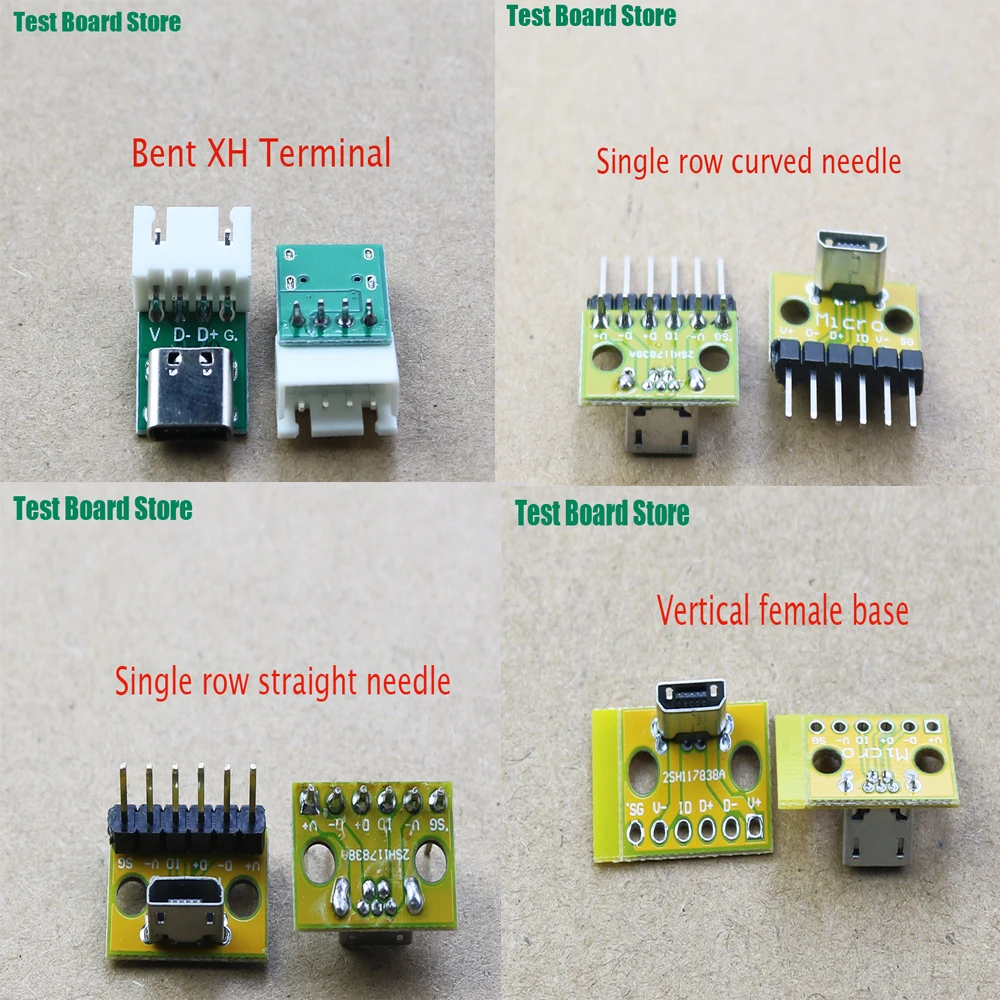 Test Board 1pcs USB MicroUSB Micro Type C Female Male Head Connector PCB Converter Adapter Breakout 180 Degree Vertical