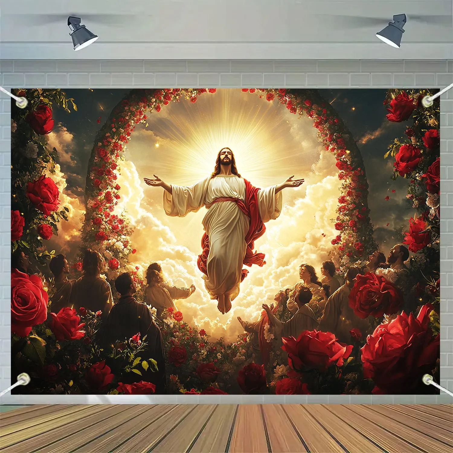 قطعة واحدة، نسيج القيامة يسوع، ديكور داخلي/خارجي، مع ثقوب وحبال، لا يتطلب كهرباء #2