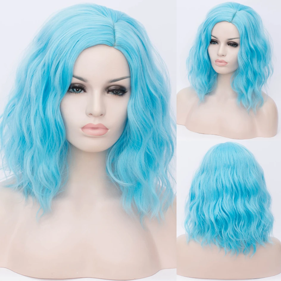 MSIWIGS Woman Green Wigs Short Curly Heat Resistant Synthetic Pink Blue Red Hair For Black White Women Cosplay Lolita Bob Wigs