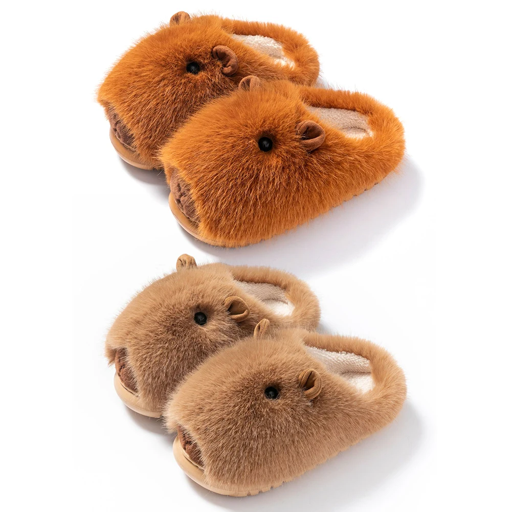 Plush Capybara Slippers Slip-on House Shoes Comfortable Thermal Home Slippers Non-Slip Fuzzy Capybara Slippers for Autumn Winter