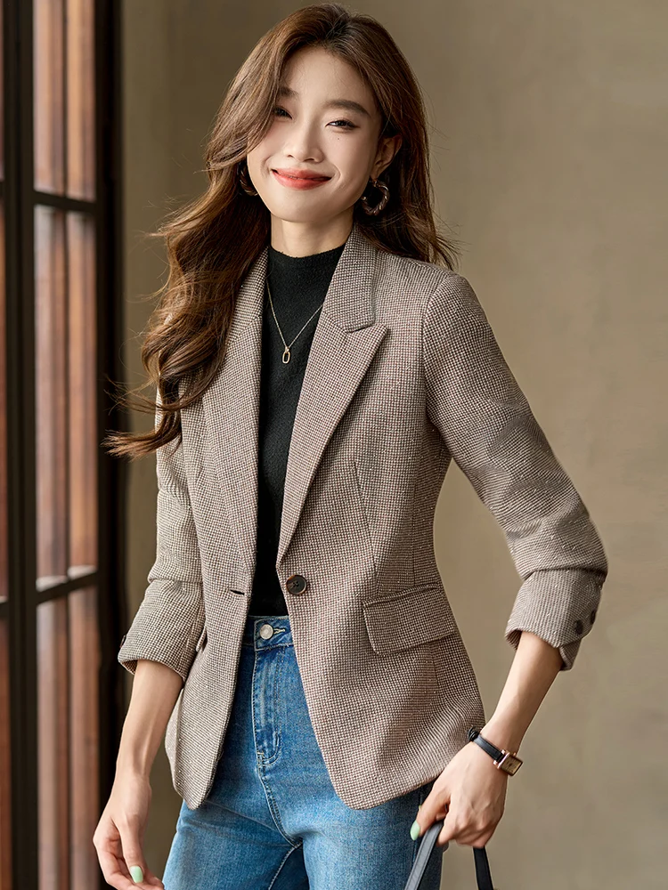 

Café Brown Women's Suit Jacket 2026 New Spring High-End Slim Fit Casual Popular This Year's Style Commute Style Polyester