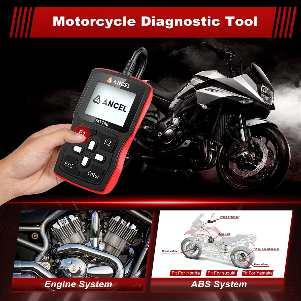 ANCEL MT100 OBD2 Scanner lettore di codici strumento diagnostico moto per motore ABS per YAMAHA HONDA SUZUKI