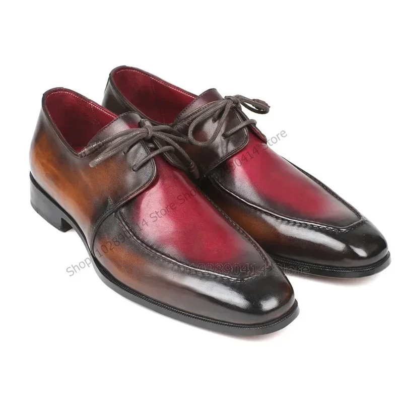 

Mixed Gradient Color Sewing Square Toe Men Derby Shoes Fashion Lace Up Men Shoes Luxury Handmade Party Banquet Men Dress Shoes