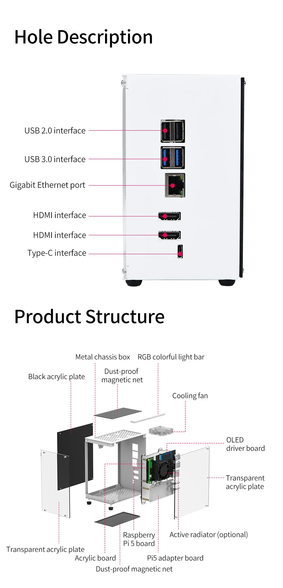 Yahboom Raspberry Pi 5-Schutzhülle, Mini-Kit mit Lüfter und Farbwechsel, Umgebungslicht, unterstützt Installation, M.2 SSD – Detail 19