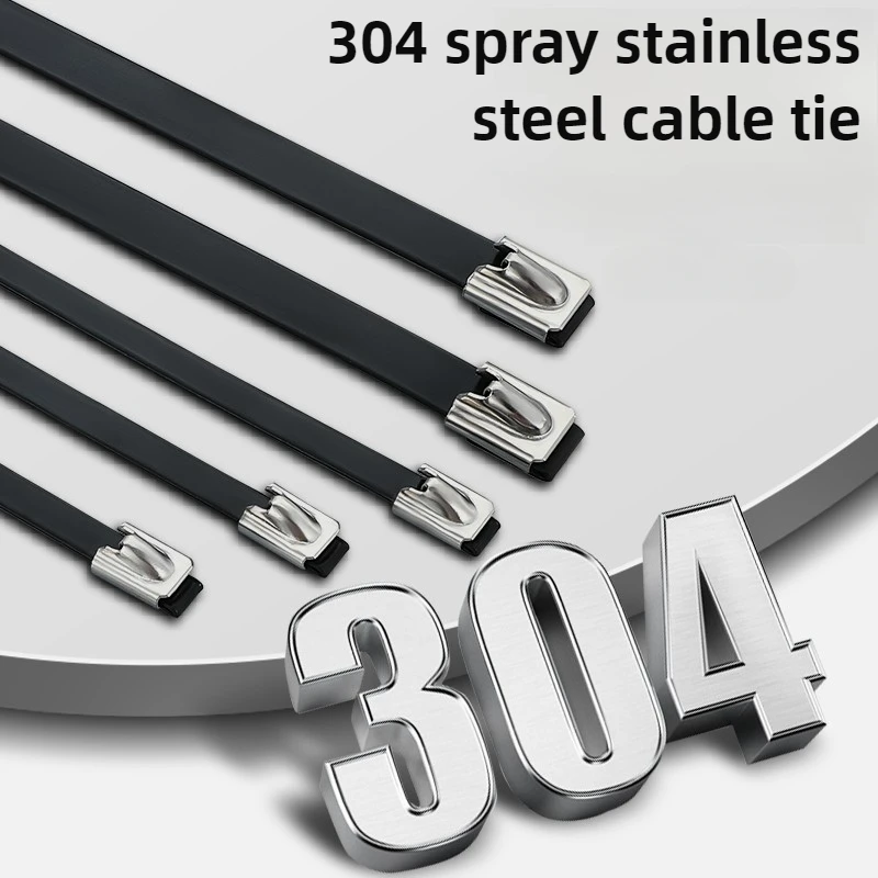 Black 304 spray coated stainless steel cable tie12mm self-locking cable tie, cable tray, metal cable tie for marine use