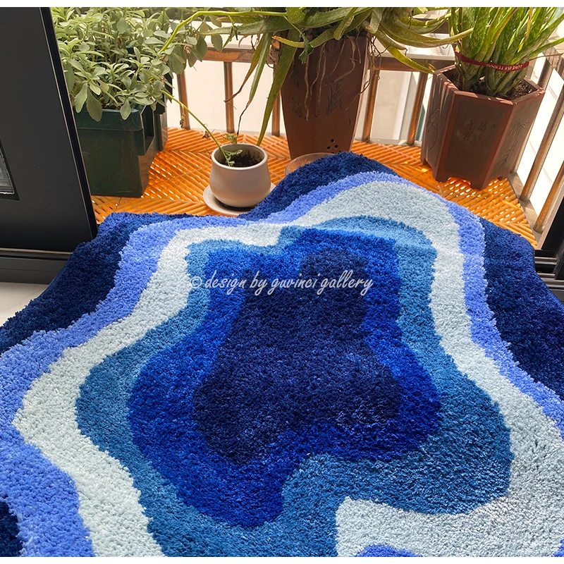 GUVINCI Head In The Clouds Wavy Retro Blue Gradient Rug Super Soft With Non-Slip Backing Hand Tufted Carpet 80x120 Free Shipping