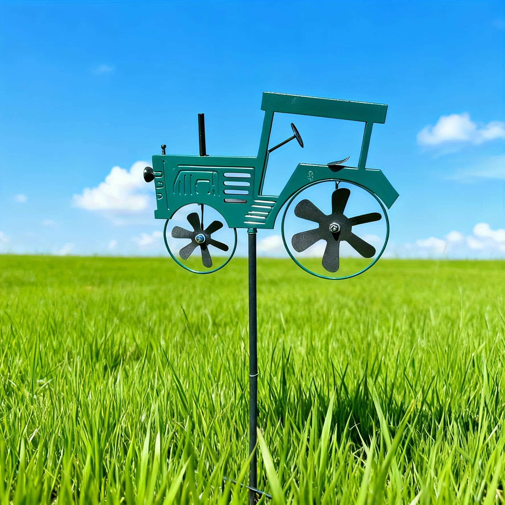 Vintage Green Tractor Metal Wind Spinner Stake, Farm Tractor Windmill, Outdoor Backyard Lawn Garden Kinetic Decor