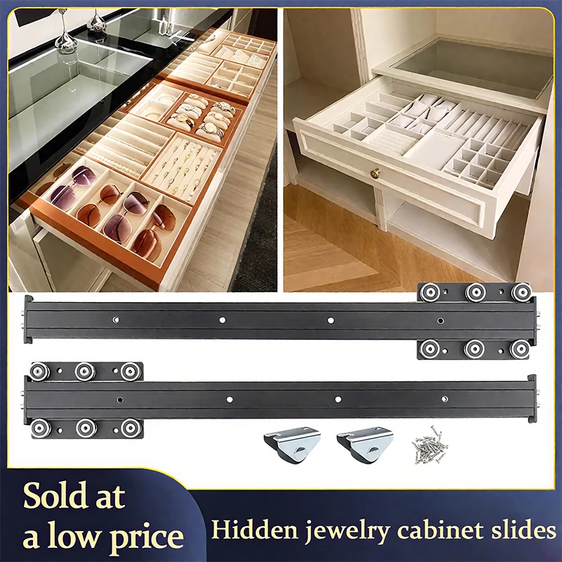 Hidden Jewelry Cabinet Drawer Slide Invisible Rail Heavy Duty Aluminum Alloy Ball Bearing Slide System For Kitchen Furniture