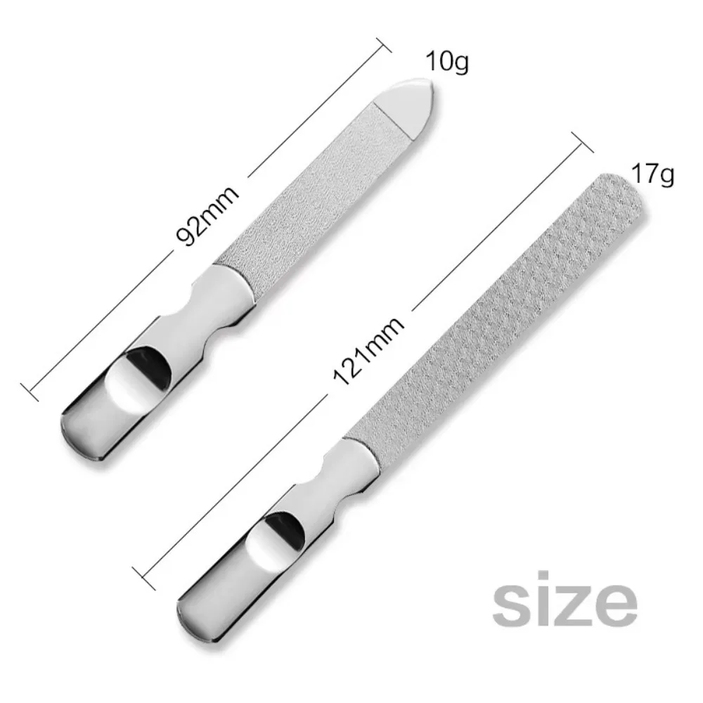 プロ仕様の両面ネイルファイル、革製バッグ付き、サンドペーパーネイルサンディング、ステンレス鋼研磨ストリップ