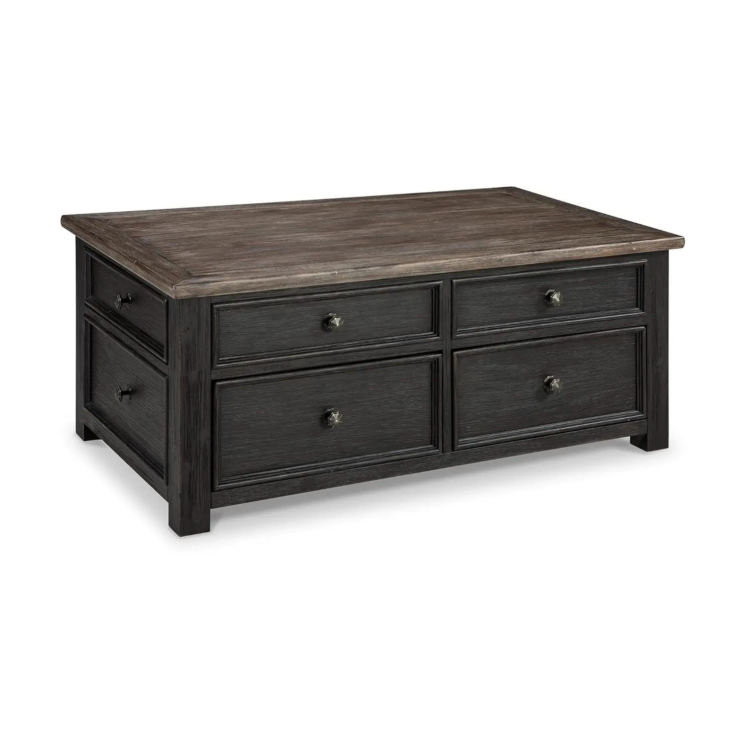 

Rustic Farmhouse Lift Top Coffee Table With Drawers, Brown & Black