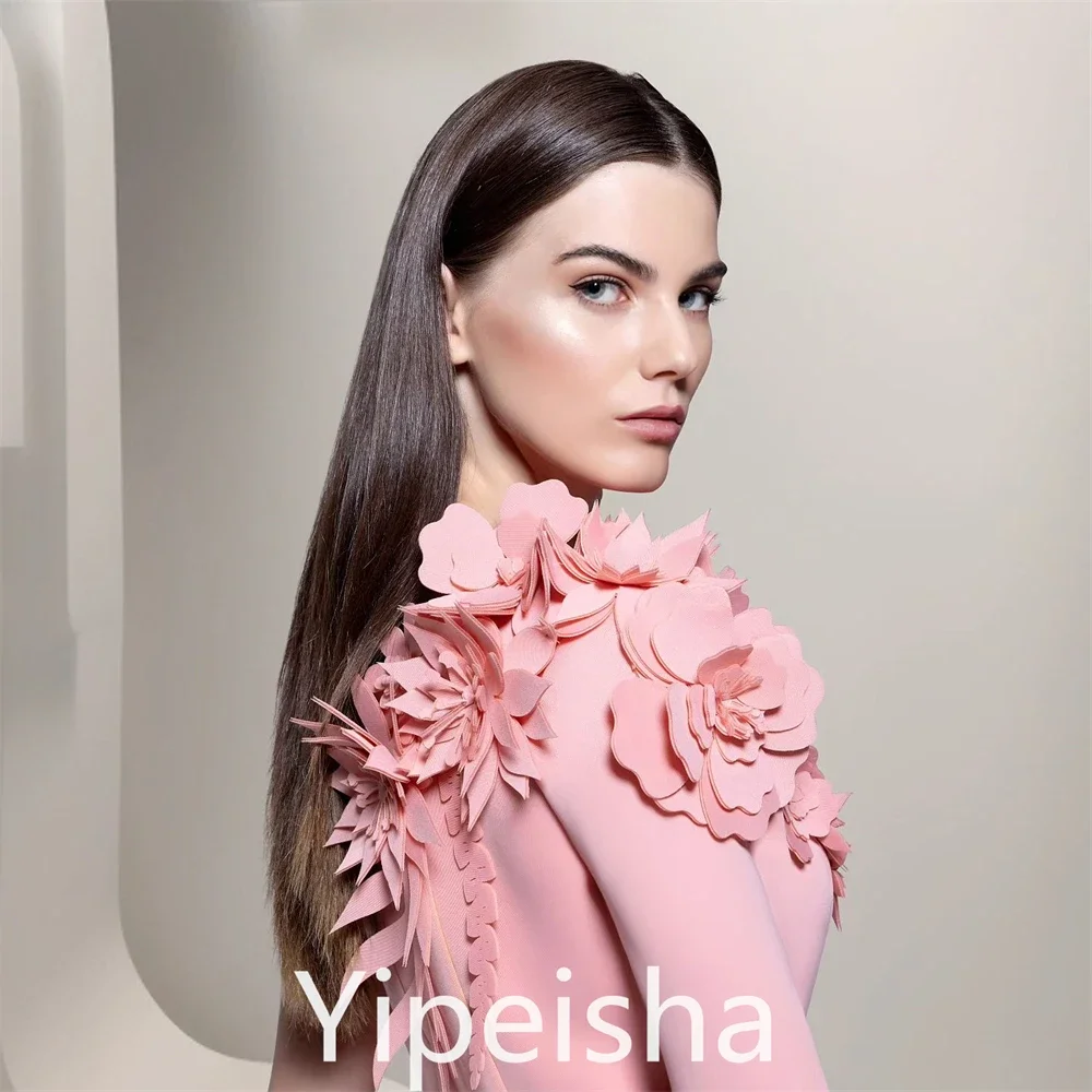 Jiayigong High Quality Exquisite  Yipeisha   Elegant Fashion One-shoulder Evening Flower Satin Anke Length Custom