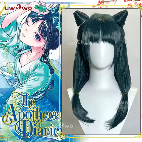 UWOWO Maomao Wig Anime The Apothecaryy Diaries Maomao Frog Green Hanfu Style Hunt Cosplay Wig Long Dark Green Wig New suit