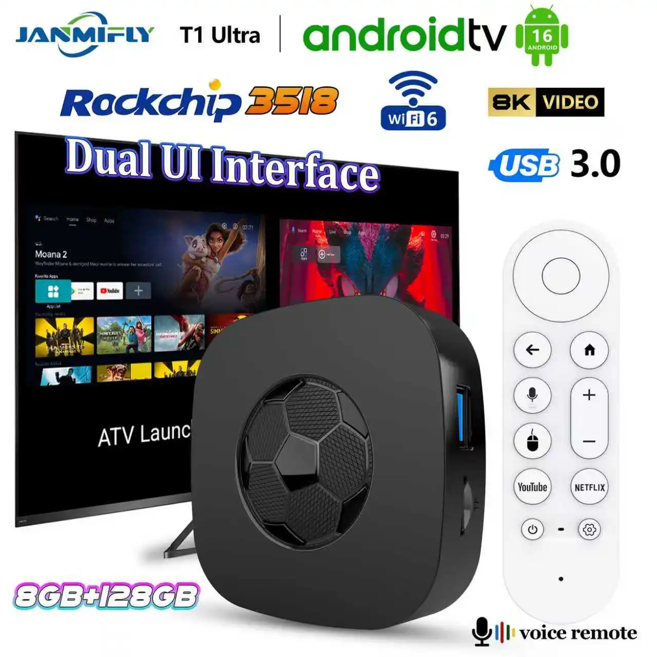 2025 Newest Version RK3518 TV Box T1 Ultra 8GB 128GB Support WiFi 6 BT 5.4 8K HDR10 Dual UI High-Speed USB 3.0 Streaming Media