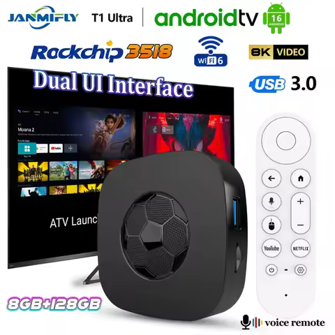 2025 Newest Version RK3518 TV Box T1 Ultra 8GB 128GB Support WiFi 6 BT 5.4 8K HDR10 Dual UI High-Speed USB 3.0 Streaming Media